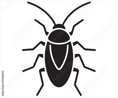 Black silhouette of cockroach insect vector icon isolated on white background