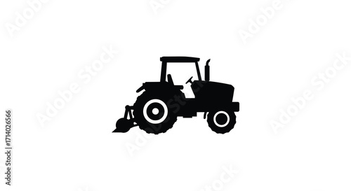 Simple black silhouette of a classic tractor with large rear wheels