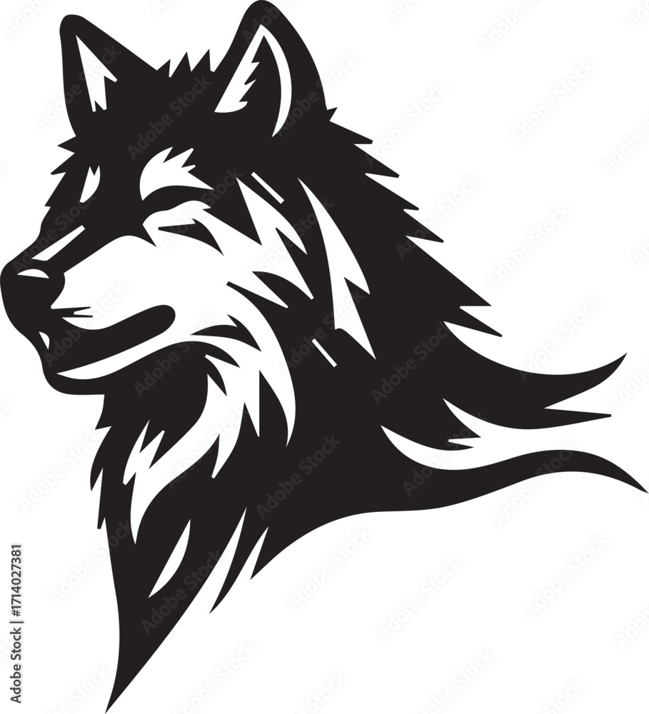 Obraz premium Howling Wolf Vector Silhouette - Wild Animal Logo Illustration