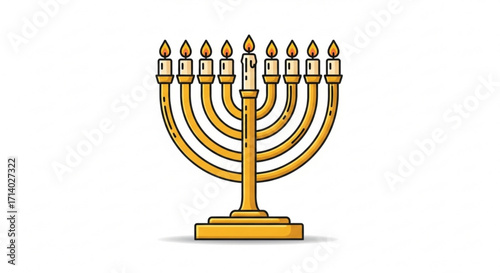 Golden menorah with nine lit candles, symbolizing hanukkah and jewish traditions, representing light and celebration