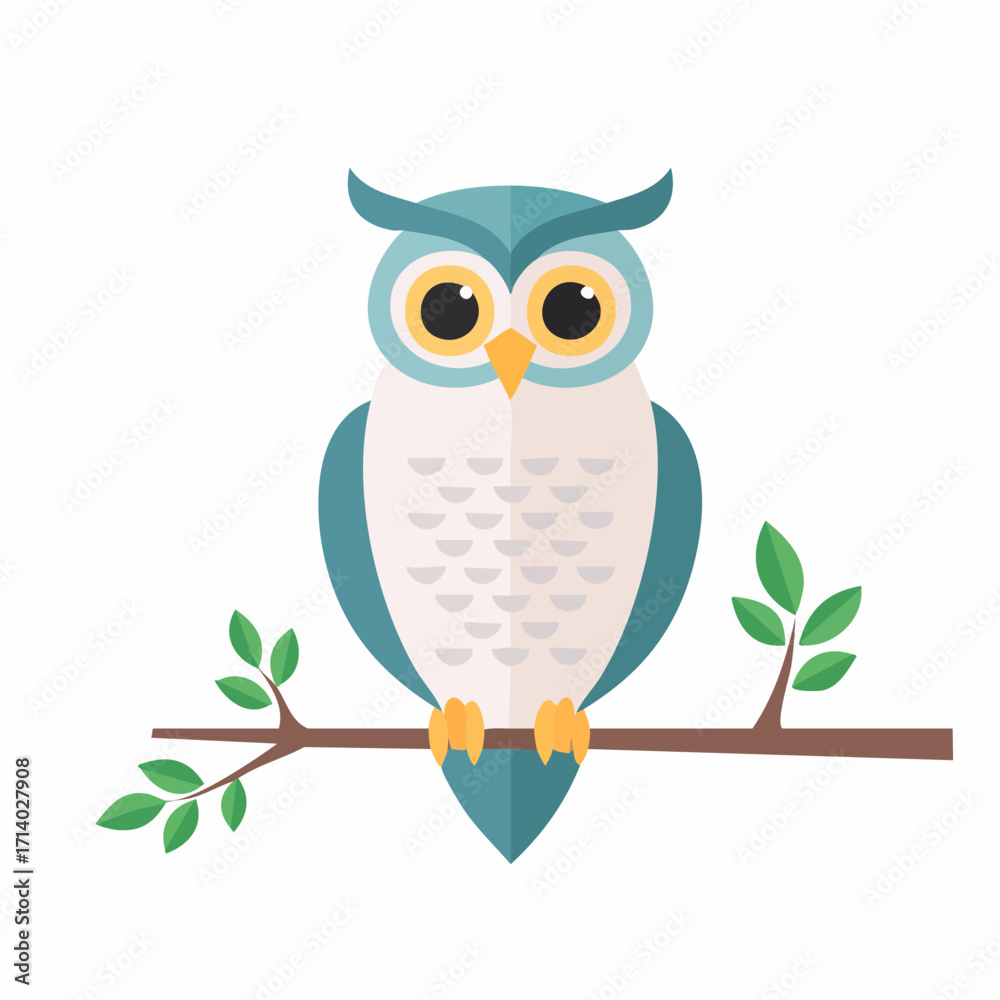 Naklejka premium Vector design of owl on branch, symbolizing intelligence, wisdom, and forest wildlife.