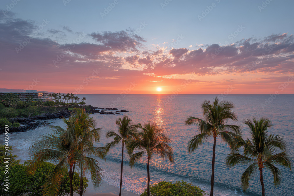 Obraz premium experience captivating ambiance of hawaii stunning sunsets where sky transforms into mesmerizing palette of pinks