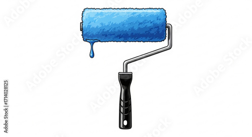 Illustration of a blue paint roller, perfect for representing painting, renovation, and home improvement projects