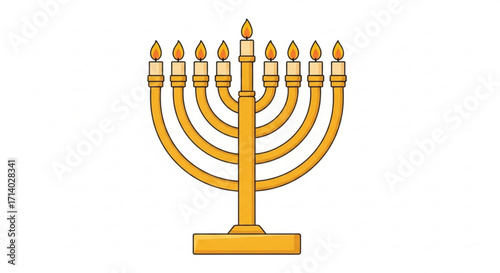 Golden menorah with nine burning candles, a symbol of hanukkah and jewish tradition, perfect for holiday designs