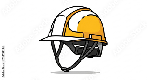 A white and yellow hard hat for construction workers to protect their heads from injury on the job site