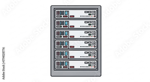 Server rack with multiple servers, data center equipment for network and cloud computing