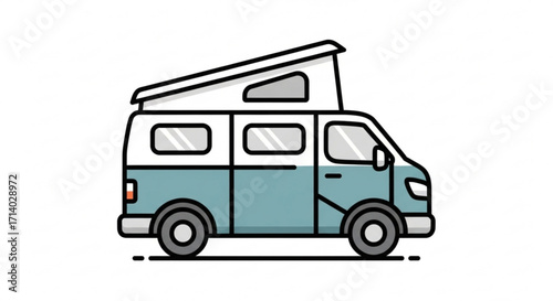 Illustration of a camper van with popup roof, perfect for travel and vacation design projects
