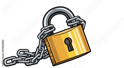 Illustration of a gold padlock with a silver chain, symbolizing security, protection, and privacy
