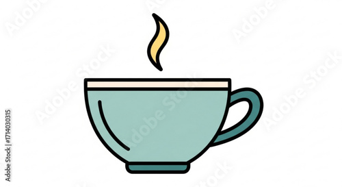Teal coffee cup illustration, representing hot beverage, morning drink, and cozy break time with a steaming cup