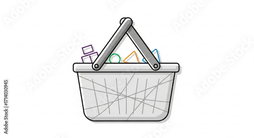 Shopping basket full of goods grocery basket with food, vector illustration in flat style, online shopping concept