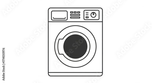Front view of a washing machine modern appliance for laundry with a round door and control panel for a clean home