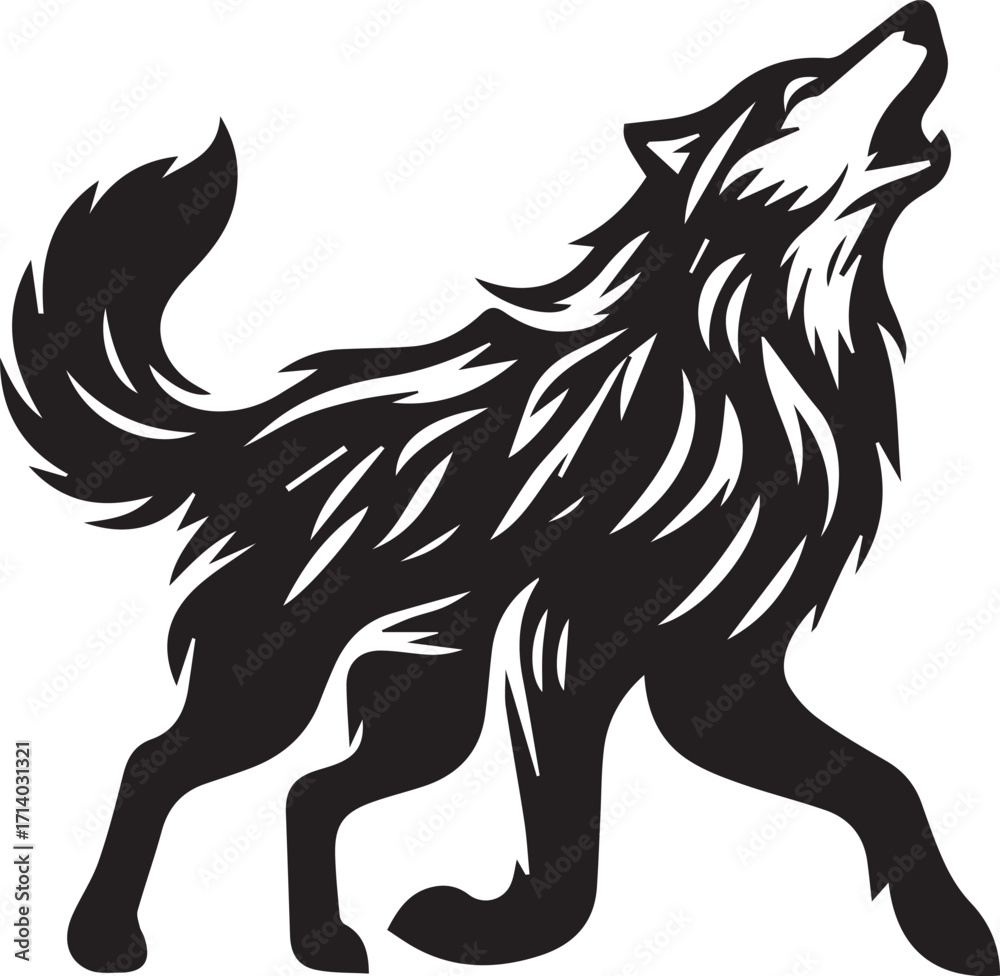 Obraz premium Howling Wolf Vector Silhouette - Wild Animal Logo Illustration