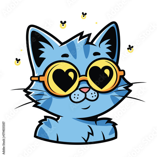 Cat in love with glasses: Cute cat wearing heart shaped glasses, expressing affection and spreading good vibes. Capturing the essence of happiness, love, and joy. 