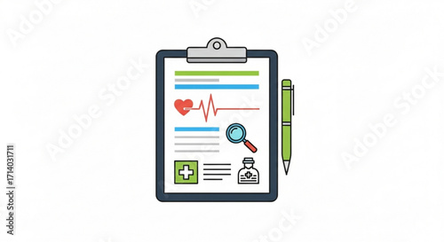 Illustration of a medical clipboard, a tool used for recording patient information in a cartoon style