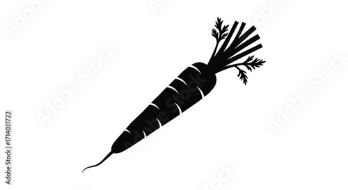 A simple black silhouette illustration of a single long carrot shape