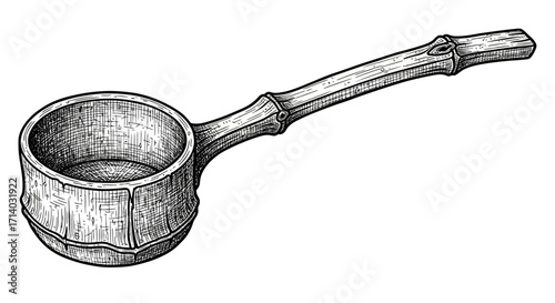 Hand-Carved Wooden Ladle A Detailed Illustration