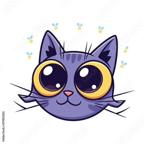 Adorable Cartoon Cat Portrait: A charming cartoon cat, with large, expressive eyes, captures attention with its playful and whimsical design, and a simple, uncluttered aesthetic. 