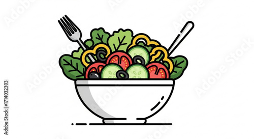 Fresh salad bowl vector icon, a healthy and vibrant dish, symbolizes nutrition, wellness, and a balanced diet