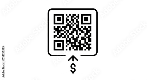 Qr code with a dollar sign and arrow, representing digital payment, mobile transactions, and cashless economy