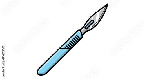 A cartoon scalpel with a blue handle is a surgical instrument used for making incisions and dissections