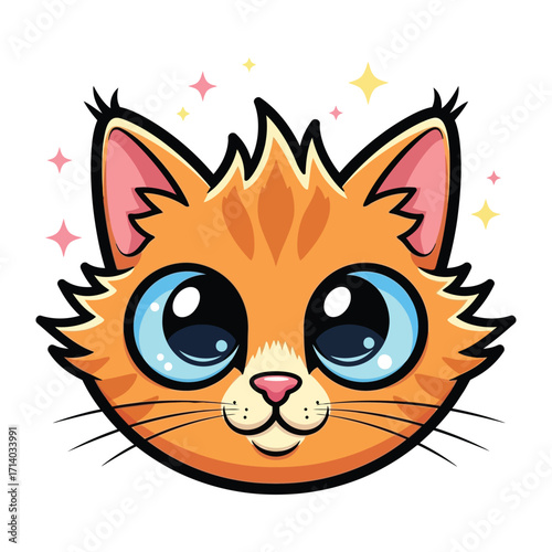 Adorable Orange Tabby Cat: A captivating close-up of an endearing orange tabby cat, its big, sparkling blue eyes exude warmth, accompanied by gentle pink accents and a charming smile.