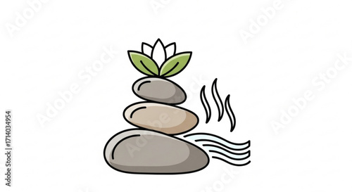 Stone balance zen, spa, wellness, meditation, and harmony concept stack of stones with water lily and water