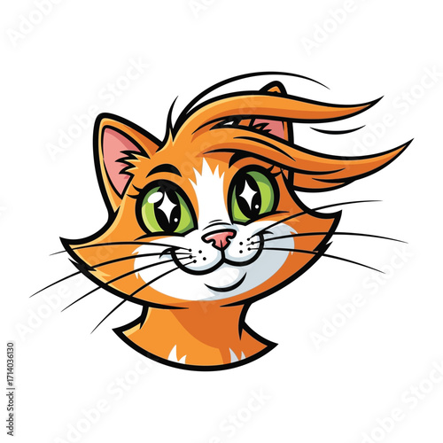 Radiant Feline Portrait: A vibrant cartoon of a cheerful cat with radiant eyes, perfect for playful designs and delightful storytelling. 