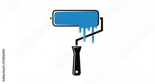 Blue paint roller with dripping paint, a tool used for painting walls and other surfaces with ease and efficiency