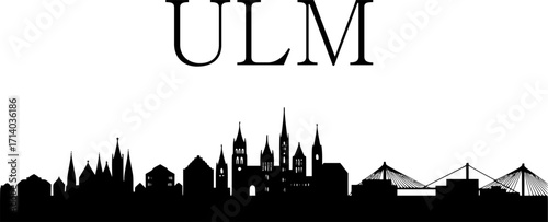 Ulm skyline horizontal banner. Ulm, Germany. Vector template for your design. Vector black silhouette. with white background.
