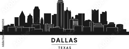 Dallas skyline horizontal banner. Dallas, Texas. Vector template for your design. Vector black silhouette. with white background
