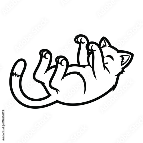 Playful Feline in Silhouette: A cute and charming outline of a cat is depicted, playfully rolling on its back, inviting smiles and warmth, a perfect embodiment of joy and relaxation.