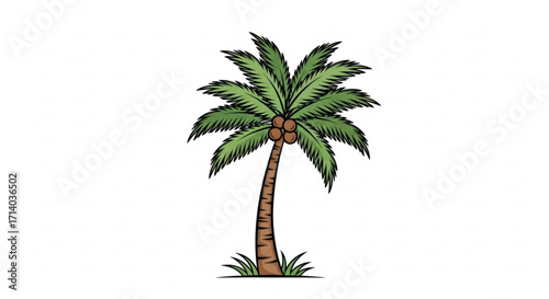 Illustration of a tropical palm tree, representing vacation, summer, beach, and the relaxing atmosphere of paradise