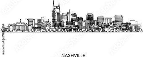 Nashville, Tennessee skyline. Detailed Vector Black silhouettes. with white background
