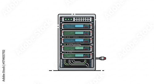 Server rack data center, network infrastructure, and information technology concept with modern design and style