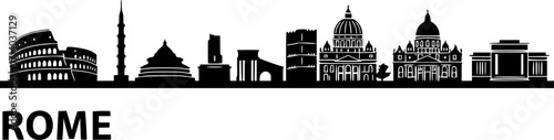 Rome city skyline horizontal banner. Black Rome city, Italy. Vector template for your design. Vector black silhouette. with white background
