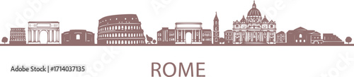 Rome city skyline horizontal banner. Black Rome city, Italy. Vector template for your design. Vector black silhouette. with white background
