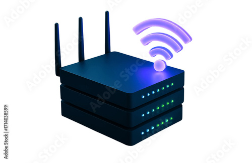 Modern wireless router beaming connectivity signals with glowing lights for seamless digital access