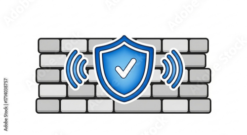 Firewall protection with a shield and check mark, ensuring network security and data privacy in the digital realm