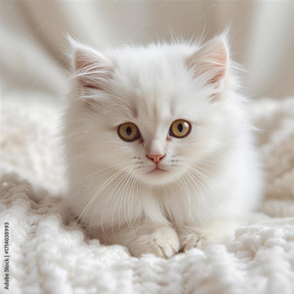 Fototapeta premium Realistic White Kitten Isolated on White Background, High-Resolution