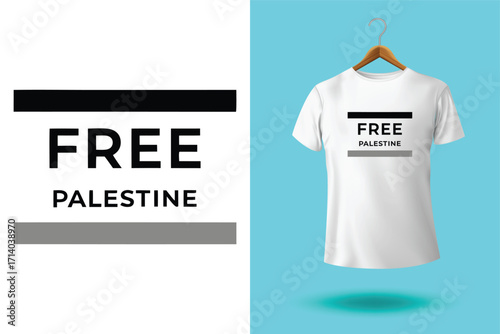 Graphic design and tshirt featuring free gaza free palestine slogan with national flag colors, promoting solidarity and awareness
