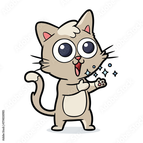 Cheerful Animated Cat: A delightful animated cat, radiating joy, wows with a playful and inviting pose, making a connection with its whimsical charm.