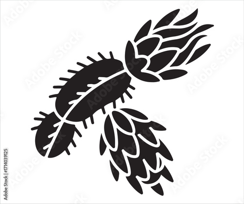  Black silhouette of stylized Venus flytrap carnivorous plant with abstract botanical pattern, exotic insect-eating flora, decorative nature vector illustration for design, tattoo, or logo use
