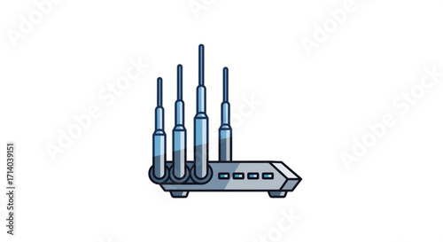 Illustration of a modern wireless router with multiple antennas, , providing highspeed internet connectivity for devices
