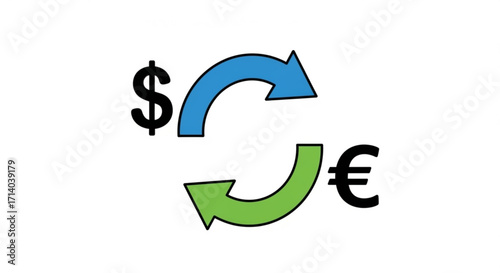 Illustration of currency exchange between dollar and euro, , representing global finance and international transactions
