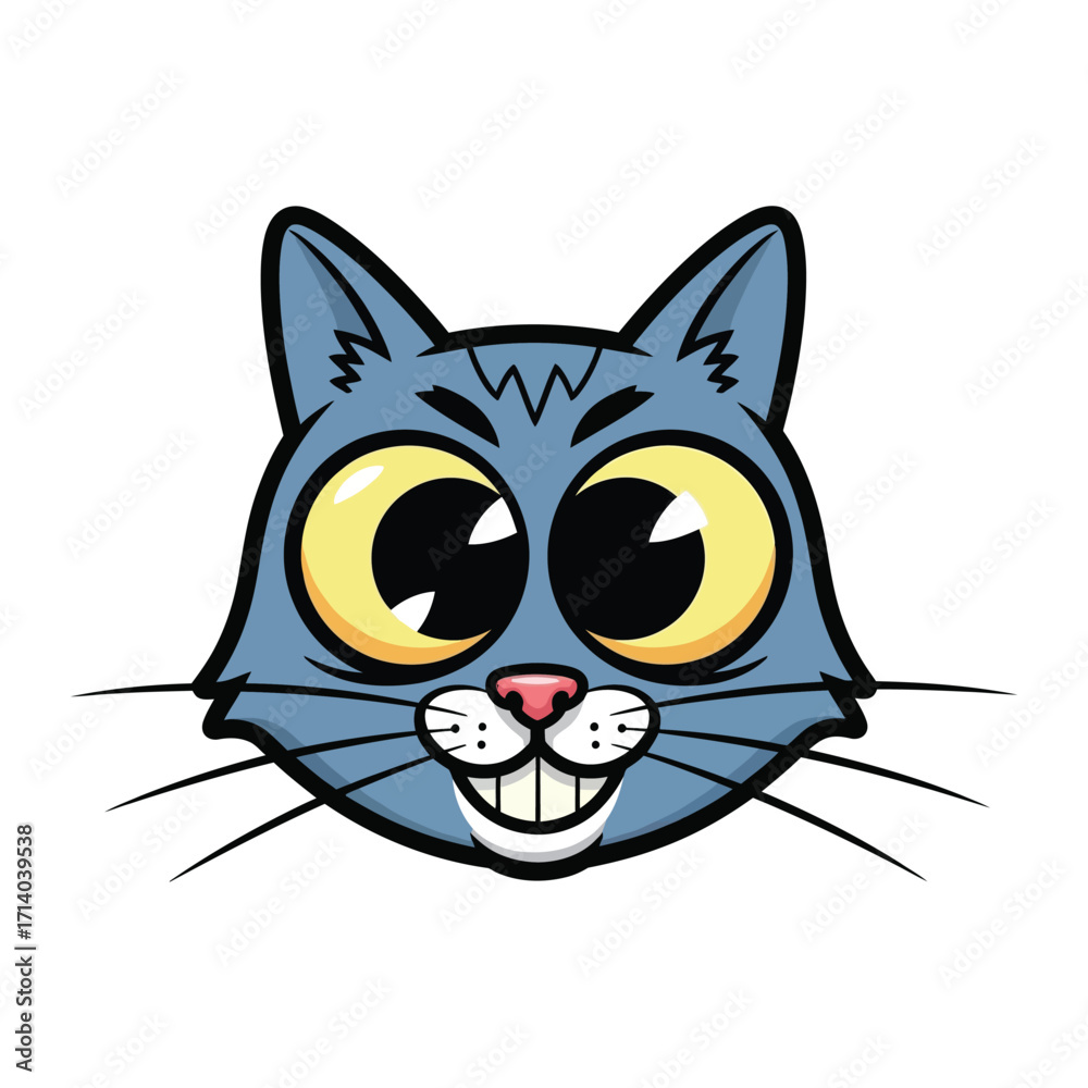 Obraz premium Joyful Cat Illustration: A cheerful cat portrait exudes playful vibes and whimsical charm, captured in a vibrant and inviting graphic design, perfect for spreading smiles.