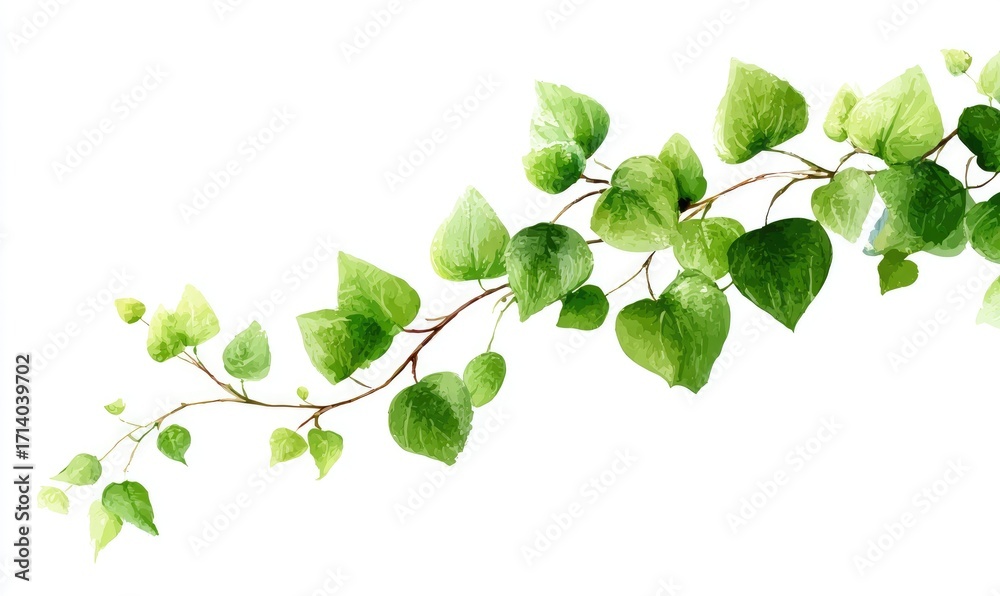 Obraz premium Delicate, watercolor-style vine with vibrant green leaves