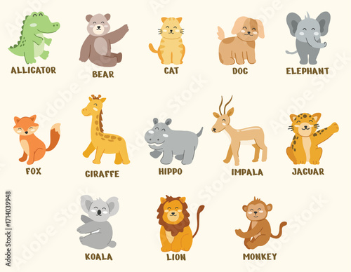 set of cute animal vector illustration