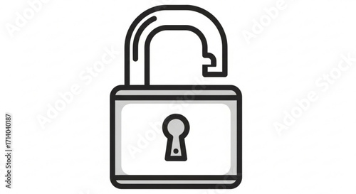 An unlocked padlock icon, symbolizing security, freedom, and access in a simple and modern graphic representation