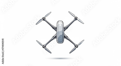 Illustration of a silver drone, representing modern technology, aerial photography, and innovative transportation