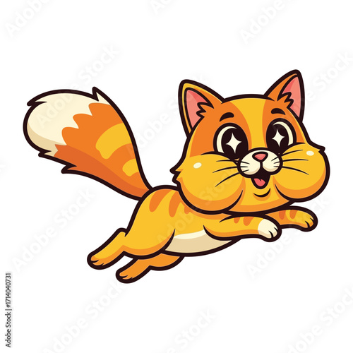 Energetic Cat: An adorable illustration of a playful cat leaps in mid-air, exuding joy and energy. capturing the fun and happiness of a pet
